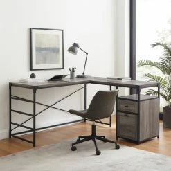 Cheap ✔️ Middlebrook Designs Middlebrook Angle Iron L-Shaped Storage Desk Rustic Oak ⭐