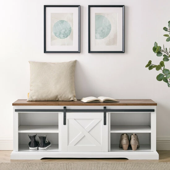 Best Sale ⭐ Middlebrook Designs Middlebrook 48-inch Sliding Barn Door Bench White / Rustic Oak ❤️ 3 Best Sale ⭐ Middlebrook Designs Middlebrook 48-inch Sliding Barn Door Bench White / Rustic Oak ❤️