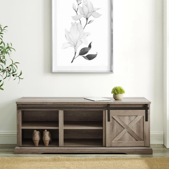 Best Sale ⭐ Middlebrook Designs Middlebrook 48-inch Sliding Barn Door Bench White / Rustic Oak ❤️ 4 Best Sale ⭐ Middlebrook Designs Middlebrook 48-inch Sliding Barn Door Bench White / Rustic Oak ❤️ - Image 2