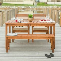 Discount 🔥 Middlebrook Designs Middlebrook Surfside 4-Piece Acacia Wood Outdoor Dining Set Dark Brown 🛒
