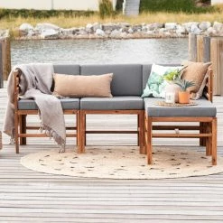 Best reviews of 🔥 Middlebrook Designs Middlebrook 4-Piece Acacia Frame Patio Modular Sectional Dark Brown / Navy Blue 🛒