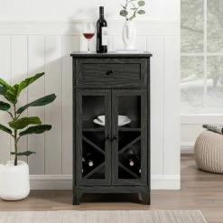 Brand new 🔥 Middlebrook Designs Middlebrook Glass-Door Bar Cabinet With Bottle Storage English Oak ⌛