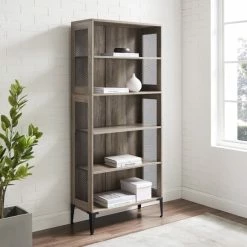 New 🔥 Middlebrook Designs 68-inch Tall Mesh Side Panel Bookshelf Rustic Oak 🥰