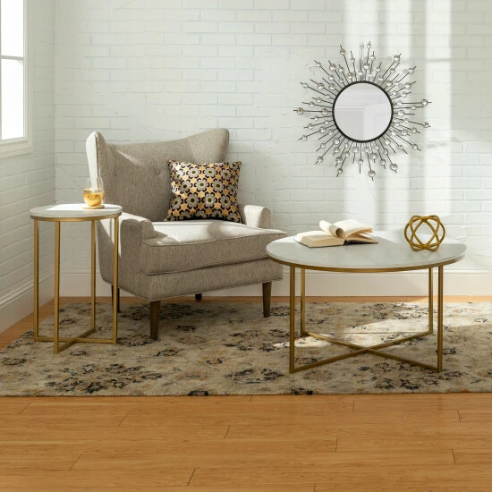 Outlet ๐ฅ Middlebrook Designs Middlebrook Helbling 2-Piece Round Table Set Gold / White Faux Marble ๐งจ 3 Outlet ๐ฅ Middlebrook Designs Middlebrook Helbling 2-Piece Round Table Set Gold / White Faux Marble ๐งจ
