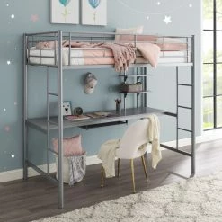 Alternative view of Coupon 🧨 Middlebrook Designs Middlebrook Abner Twin Metal Loft Bed With Desk - Silver ❤️