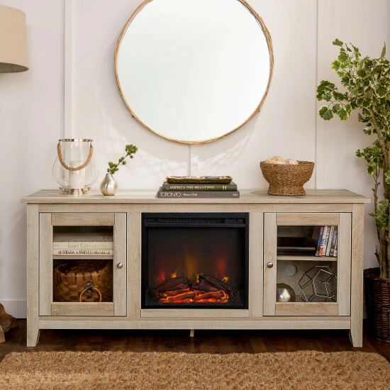 Outlet ๐ Middlebrook Designs Middlebrook 58-inch 2-Door Fireplace TV Console - White Oak โ๏ธ 3 Outlet ๐ Middlebrook Designs Middlebrook 58-inch 2-Door Fireplace TV Console - White Oak โ๏ธ