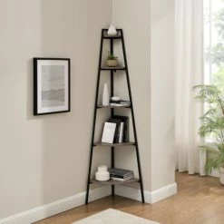 Best Sale ❤️ Middlebrook Designs Middlebrook Modern Industrial Corner Bookshelf Grey Wash 🌟