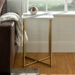 Best reviews of 🤩 Middlebrook Designs Ipsen Glam Square Side Table Gold / White Faux Marble 🔥