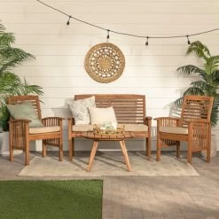 Best reviews of 🥰 Middlebrook Designs Middlebrook 4-Piece Acacia Wood Slat Back Outdoor Chat Set Dark Brown 💯