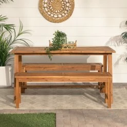 Best Sale 👏 Middlebrook Designs Middlebrook 3-Piece Acacia Wood Outdoor Chevron Dining Set Brown 😀