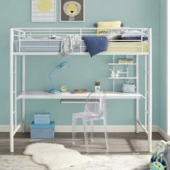 New ๐ฏ Middlebrook Designs Middlebrook Abner White Metal Full Loft Bed With Desk ๐