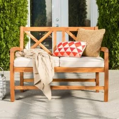 Brand new 🌟 Middlebrook Designs Middlebrook Surfside Acacia Wood X-Back Outdoor Love Seat 💯