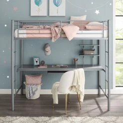 Alternative view of Discount 🥰 Middlebrook Designs Middlebrook Abner Silver Metal Full Loft Bed With Desk 🎉