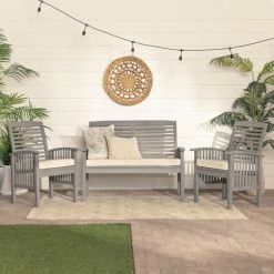 Best Pirce 🤩 Middlebrook Designs Middlebrook 3-Piece Acacia Wood Slat Back Outdoor Chat Set Dark Brown 💯