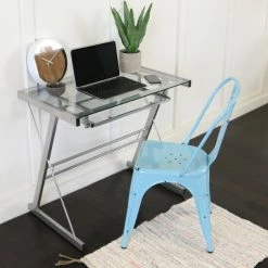 Hot Sale 💯 Middlebrook Designs Metal With Glass Top Computer Desk - Silver 🎉