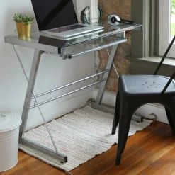 Alternative view of Hot Sale 💯 Middlebrook Designs Metal With Glass Top Computer Desk - Silver 🎉
