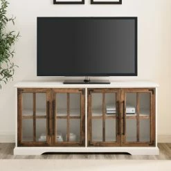 Best Sale ⌛ Middlebrook Designs Middlebrook 58-inch Rustic 4-Door TV Console Brushed White / Rustic Oak 😉