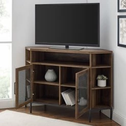 Discount 🥰 Middlebrook Designs Middlebrook Kujawa 48-inch Mesh Door Corner TV Console Dark Walnut 😍 -Middlebrook Sales unnamed file 547