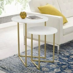 Best deal โจ Middlebrook Designs Middlebrook V-leg Nesting Side Table Set Gold / White Faux Marble โ๏ธ