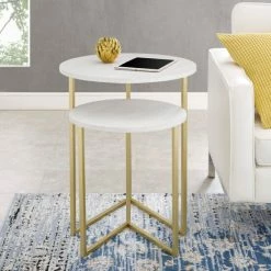 Best deal ✨ Middlebrook Designs Middlebrook V-leg Nesting Side Table Set Gold / White Faux Marble ✔️ -Middlebrook Sales unnamed file 655