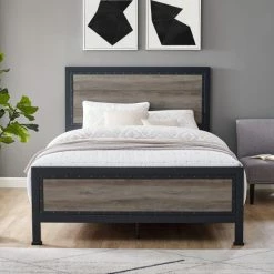 Alternative view of Hot Sale 🤩 Middlebrook Designs Middlebrook Santos Rustic Metal Queen Panel Bed Grey Wash 🤩