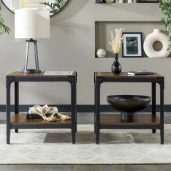 Flash Sale 👍 Middlebrook Designs Middlebrook Witten Angle Iron Side Tables, Set Of 2 Grey Wash ❤️