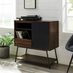 Budget 😉 Middlebrook Designs Middlebrook Record Player Accent Cabinet Dark Walnut / Black ✔️ -Middlebrook Sales unnamed file 839