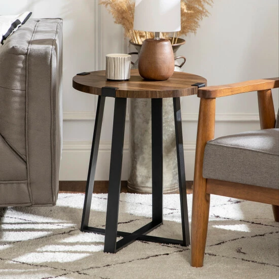 Budget ⌛ Middlebrook Designs Middlebrook Barnett Round Metal Wrap Side Table Rustic Oak ❤️ 4 Budget ⌛ Middlebrook Designs Middlebrook Barnett Round Metal Wrap Side Table Rustic Oak ❤️ - Image 2