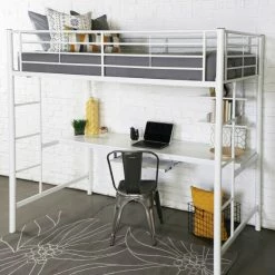 Best Sale 🔥 Middlebrook Designs Middlebrook Abner Twin Metal Loft Bed With Desk - White 🛒